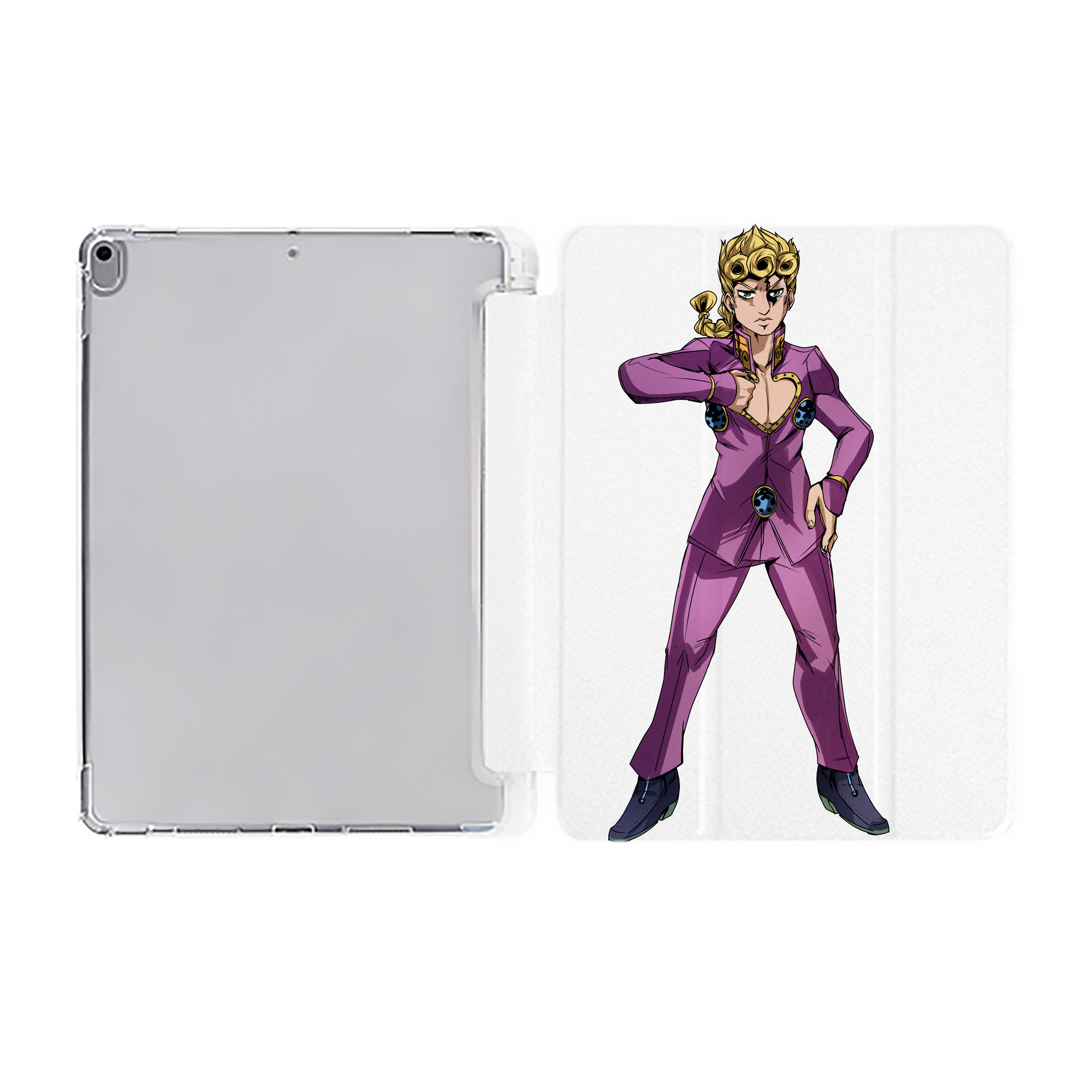 （画像用） ジョジョの奇妙な冒険 ジョルノ?ジョバァーナ JoJo's Bizarre Adventure Giorno Giovanna IPad ケース ペン収納付き 三つ折りスタンド PUレザー×シリコン 対応機種9.5/10.5/10.9インチ